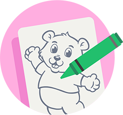 Livre de coloriage avec un ourson et un crayon vert
